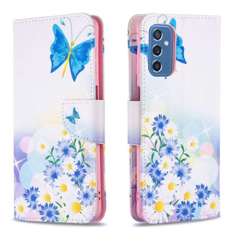 Flip Cover Samsung Galaxy M52 5G Sommerfugl Og Blomster