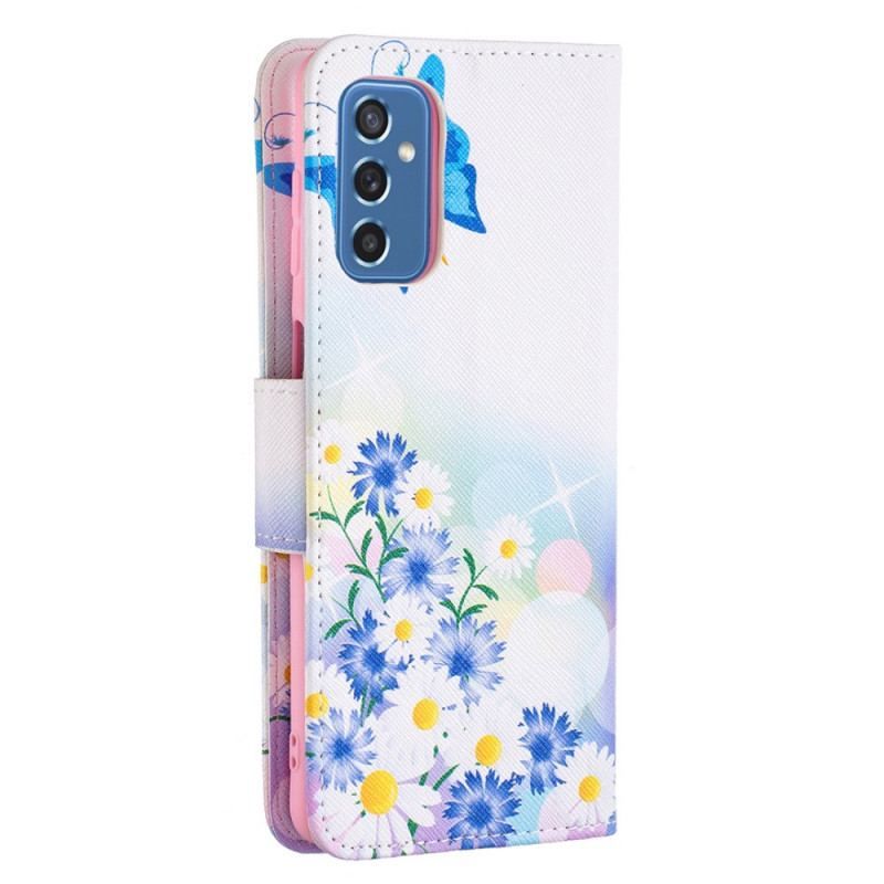 Flip Cover Samsung Galaxy M52 5G Sommerfugl Og Blomster