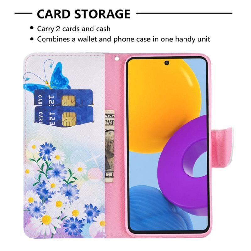 Flip Cover Samsung Galaxy M52 5G Sommerfugl Og Blomster