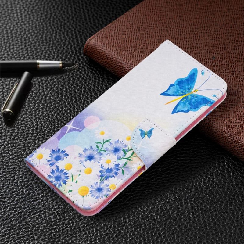 Flip Cover Samsung Galaxy M52 5G Sommerfugl Og Blomster