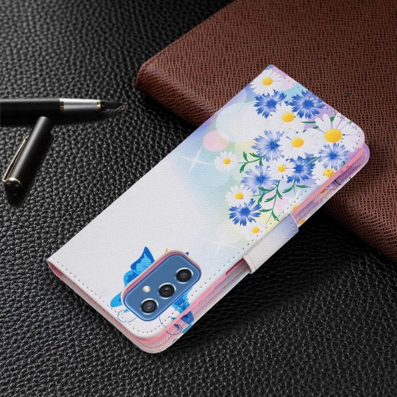 Flip Cover Samsung Galaxy M52 5G Sommerfugl Og Blomster