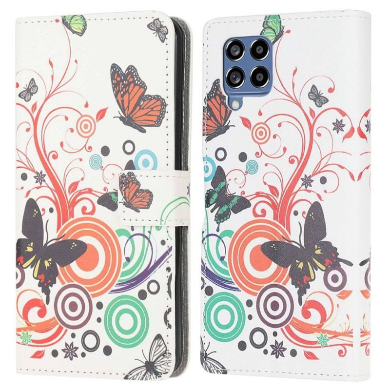 Flip Cover Samsung Galaxy M53 5G Farverige Sommerfugle