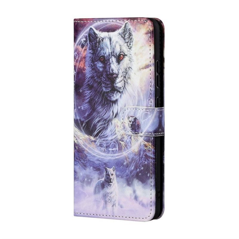 Flip Cover Samsung Galaxy M53 5G Med Snor Lanyard Wolf