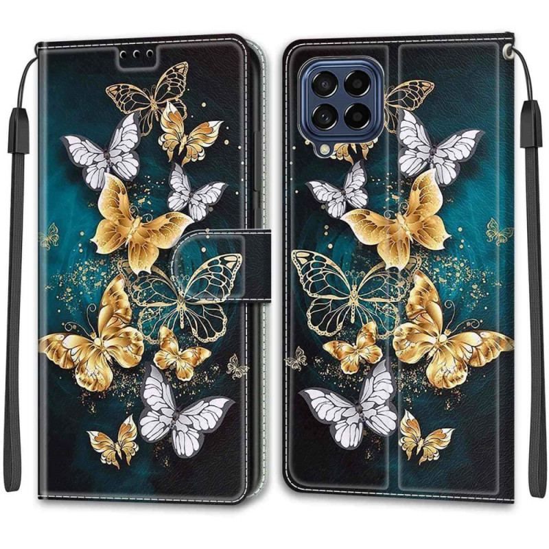 Flip Cover Samsung Galaxy M53 5G Med Snor Strap Butterflies Fan