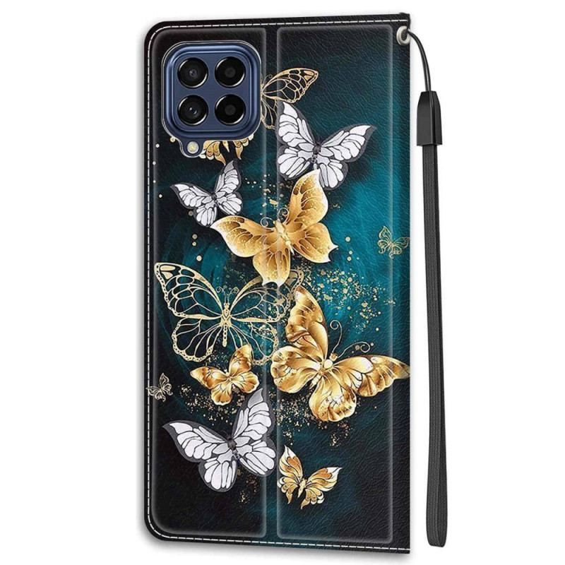 Flip Cover Samsung Galaxy M53 5G Med Snor Strap Butterflies Fan