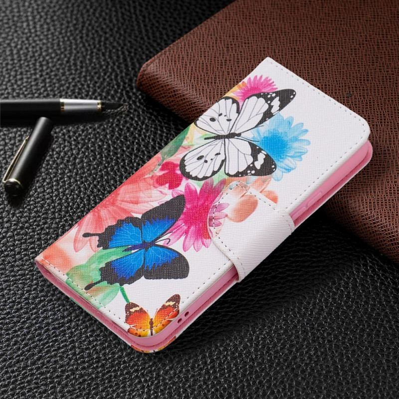 Flip Cover Samsung Galaxy S22 5G Malede Sommerfugle Og Blomster