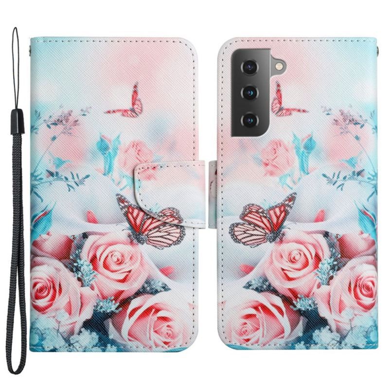 Flip Cover Samsung Galaxy S22 Plus 5G Buket Af Blomster Og Sommerfugle