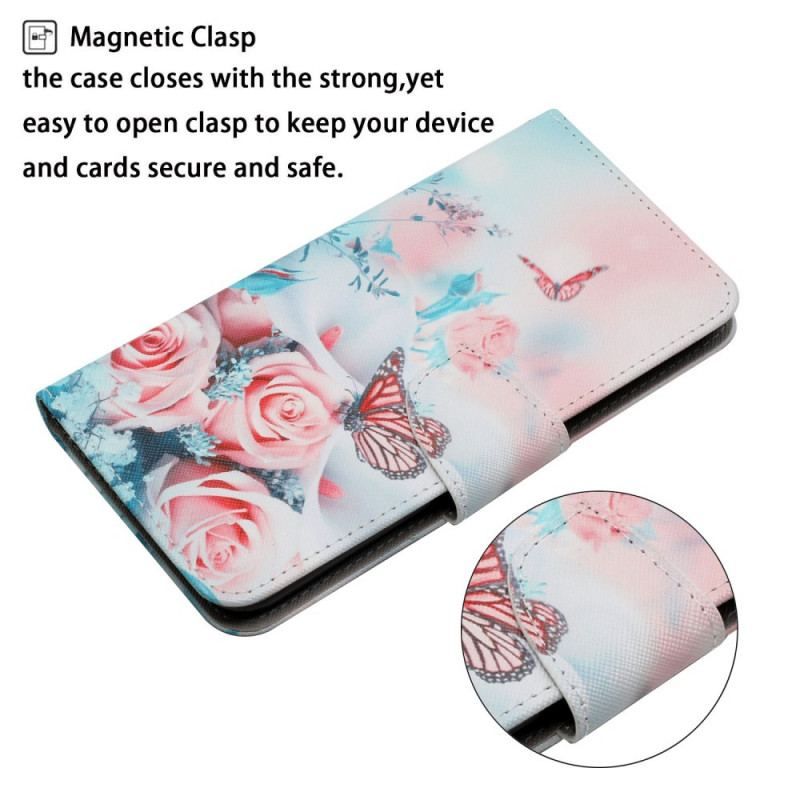 Flip Cover Samsung Galaxy S22 Plus 5G Buket Af Blomster Og Sommerfugle