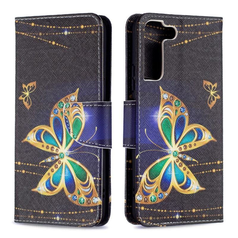 Flip Cover Samsung Galaxy S22 Plus 5G Gyldne Sommerfugle