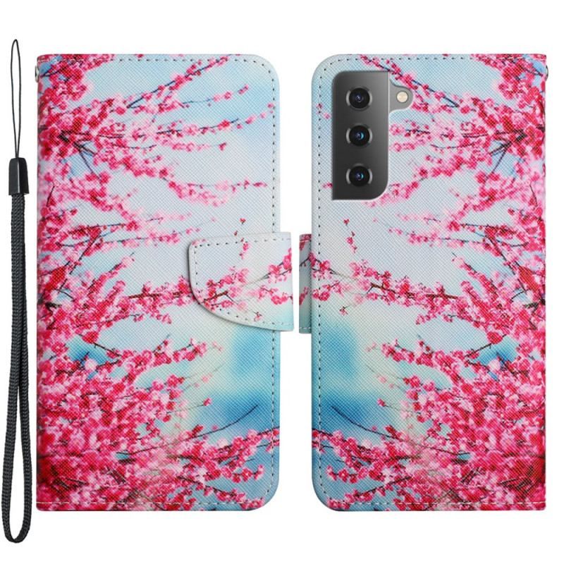 Flip Cover Samsung Galaxy S22 Plus 5G Med Snor Blomstrende Gren Med Rem