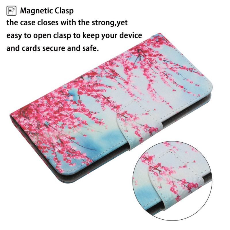 Flip Cover Samsung Galaxy S22 Plus 5G Med Snor Blomstrende Gren Med Rem