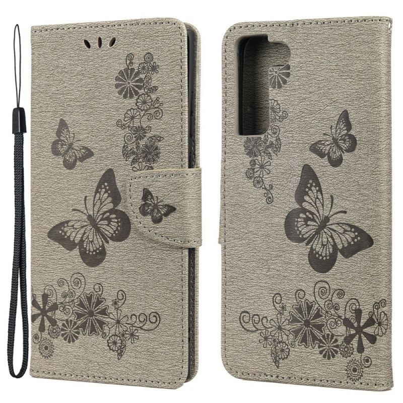 Flip Cover Samsung Galaxy S22 Plus 5G Med Snor Pragtfulde Stropsommerfugle