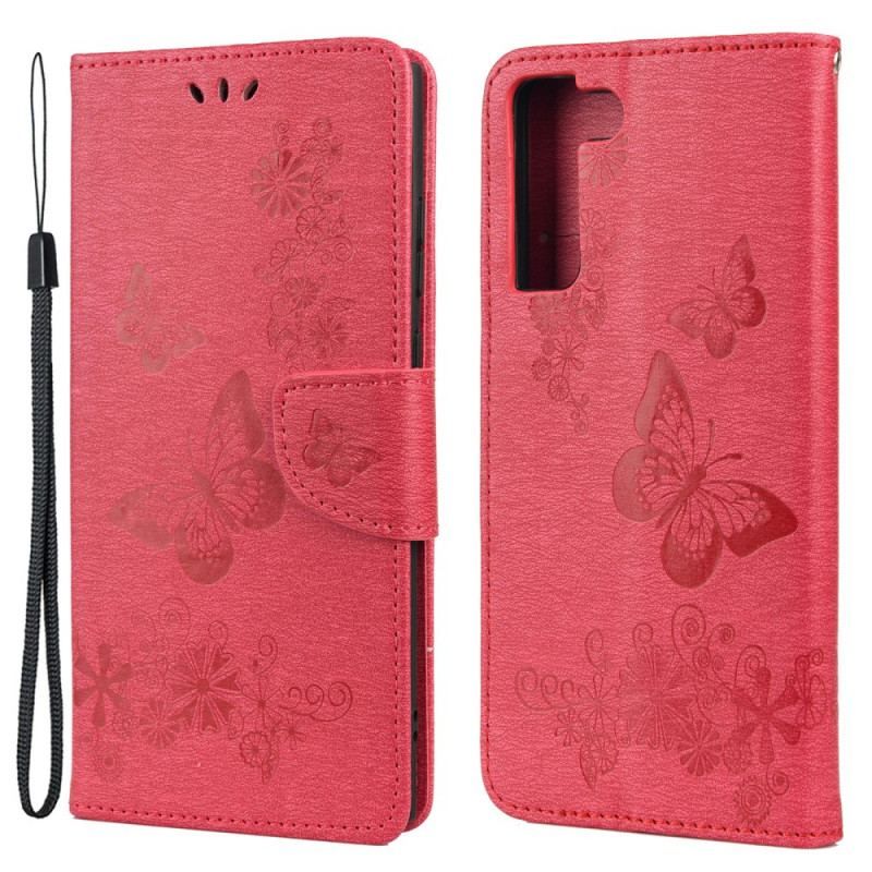 Flip Cover Samsung Galaxy S22 Plus 5G Med Snor Pragtfulde Stropsommerfugle