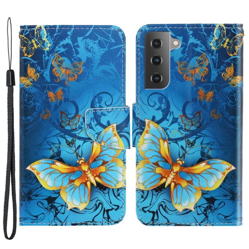 Flip Cover Samsung Galaxy S22 Plus 5G Med Snor Variationer Af Sommerfuglesrem