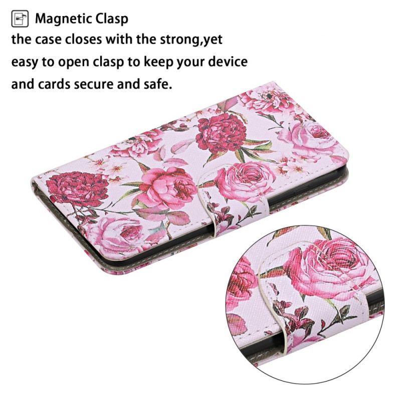 Flip Cover Samsung Galaxy S22 Plus 5G Mesterlige Blomster Med Rem