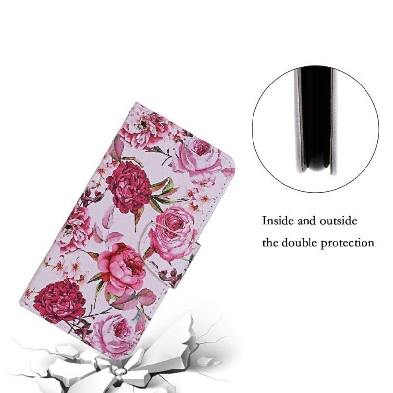 Flip Cover Samsung Galaxy S22 Plus 5G Mesterlige Blomster Med Rem