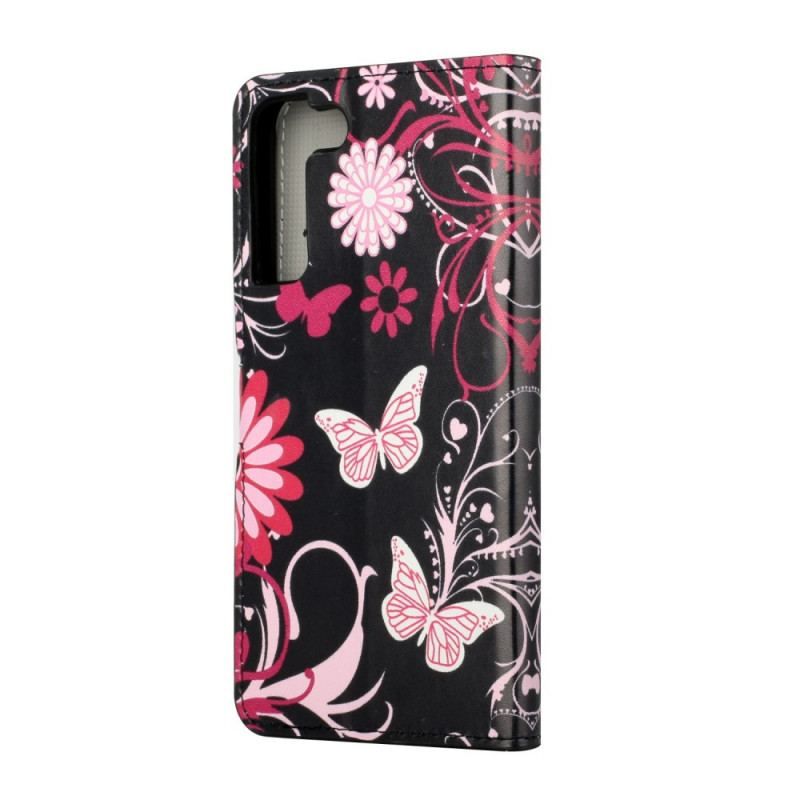 Flip Cover Samsung Galaxy S22 Plus 5G Sommerfugle Og Blomster