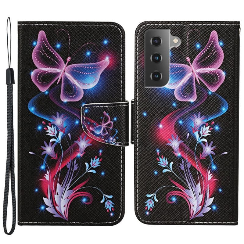 Flip Cover Samsung Galaxy S22 Plus 5G Sommerfugle Og Snor