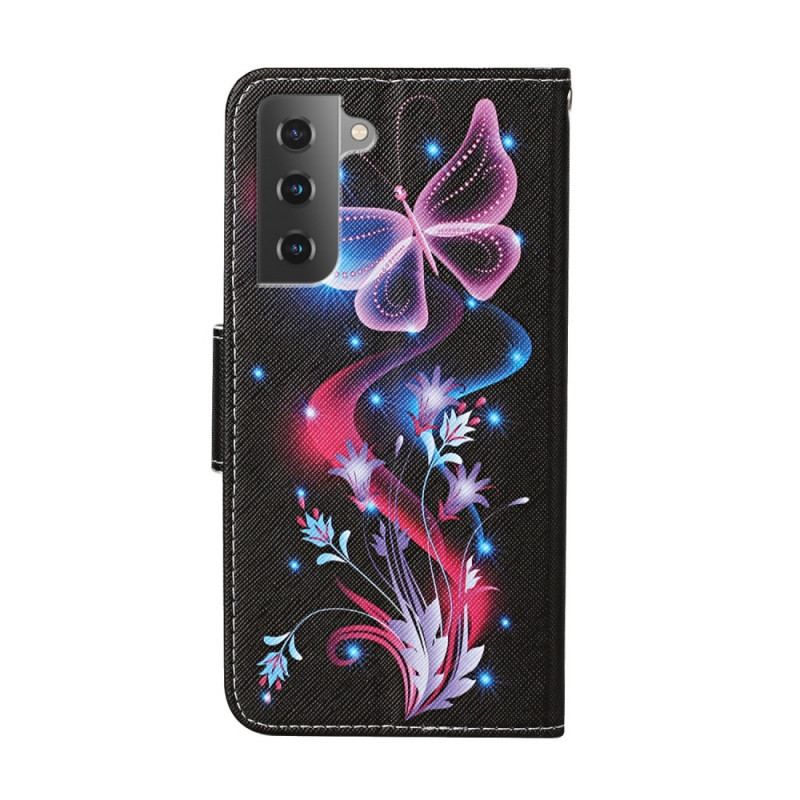 Flip Cover Samsung Galaxy S22 Plus 5G Sommerfugle Og Snor