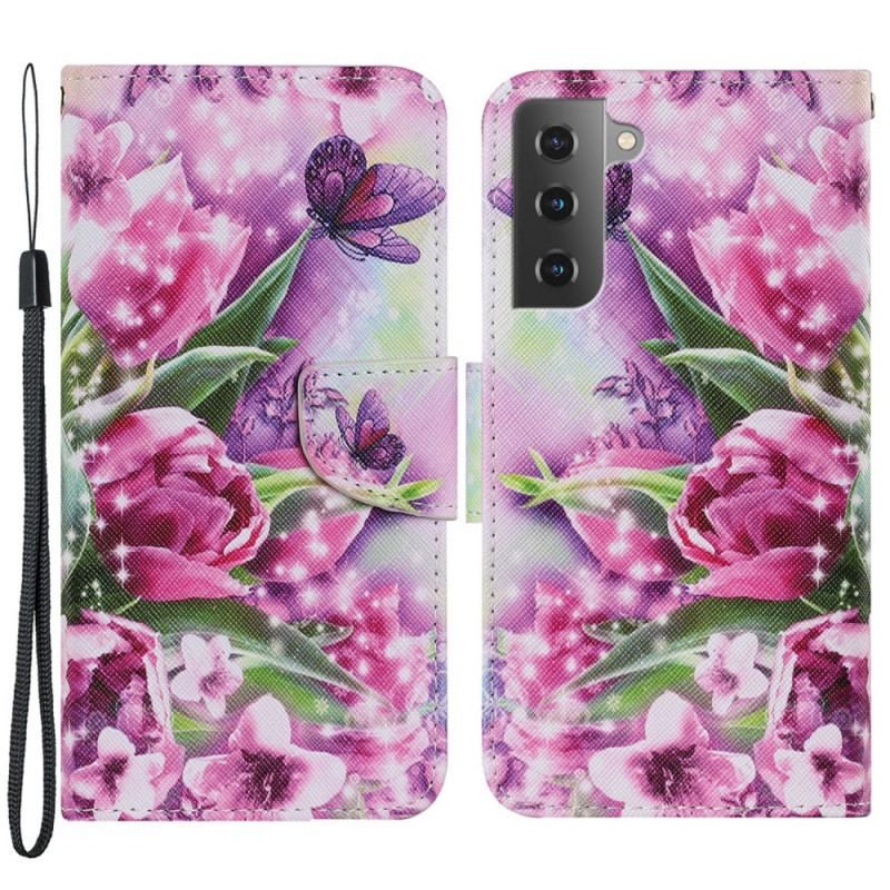 Flip Cover Samsung Galaxy S22 Plus 5G Sommerfugle Og Tulipaner