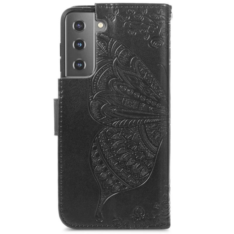 Flip Cover Samsung Galaxy S22 Plus 5G Sommerfugledesign Med Snor