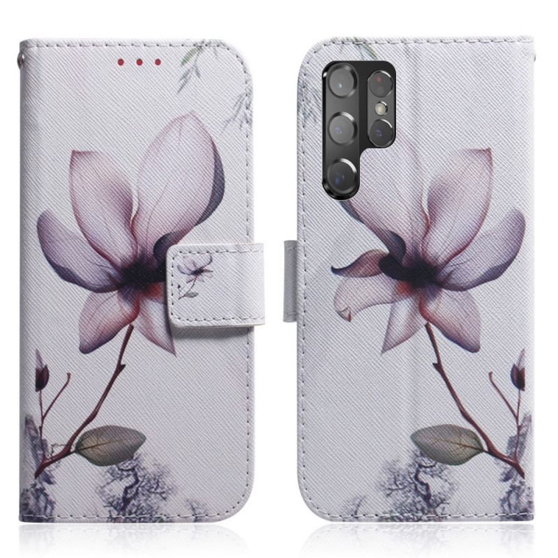 Flip Cover Samsung Galaxy S22 Ultra 5G Blomst Støvet Pink