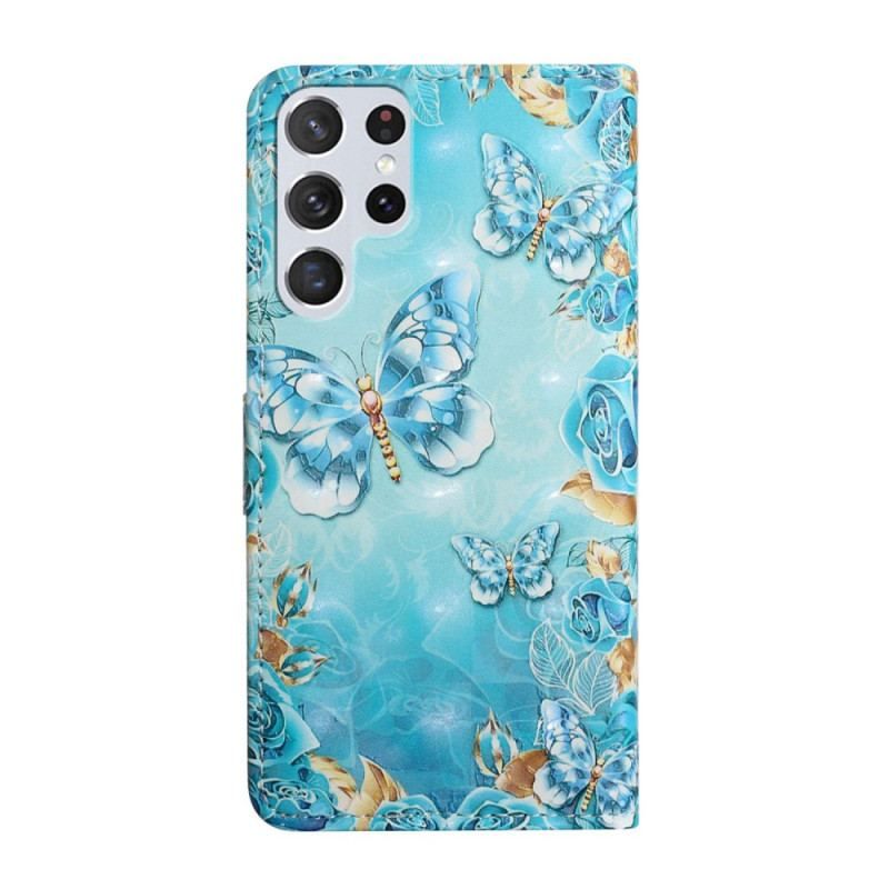 Flip Cover Samsung Galaxy S22 Ultra 5G Flugt Af Sommerfugle