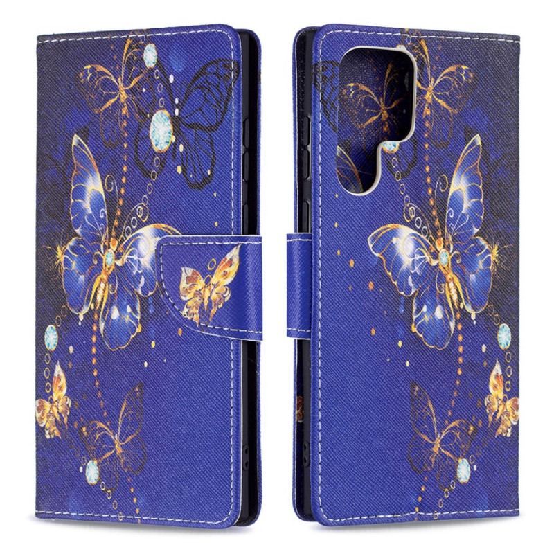 Flip Cover Samsung Galaxy S22 Ultra 5G Gyldne Sommerfugle