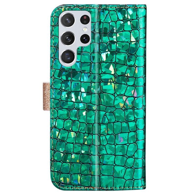 Flip Cover Samsung Galaxy S22 Ultra 5G Krokodille Diamanter