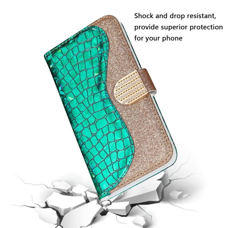 Flip Cover Samsung Galaxy S22 Ultra 5G Krokodille Diamanter