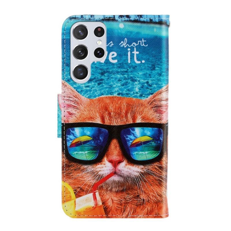 Flip Cover Samsung Galaxy S22 Ultra 5G Med Snor Cat Live It Strappy