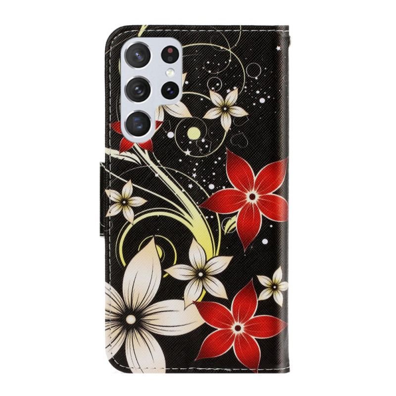 Flip Cover Samsung Galaxy S22 Ultra 5G Med Snor Farverige Strappy Blomster