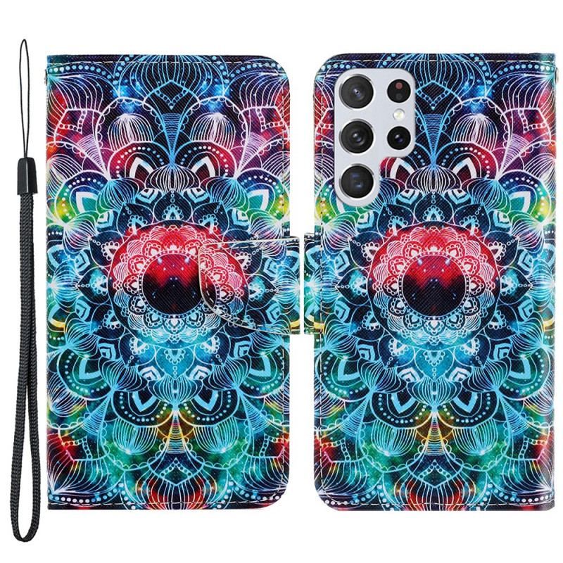 Flip Cover Samsung Galaxy S22 Ultra 5G Med Snor Prangende Strappy Mandala