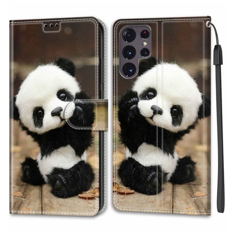 Flip Cover Samsung Galaxy S22 Ultra 5G Med Snor Spil Lille Panda Med Rem