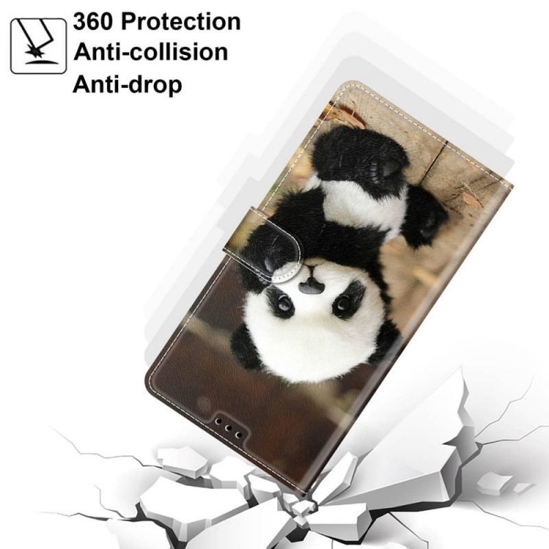 Flip Cover Samsung Galaxy S22 Ultra 5G Med Snor Spil Lille Panda Med Rem