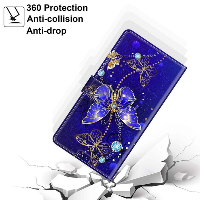 Flip Cover Samsung Galaxy S22 Ultra 5G Med Snor Strap Butterflies Fan