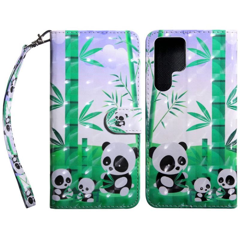 Flip Cover Samsung Galaxy S22 Ultra 5G Panda Familie