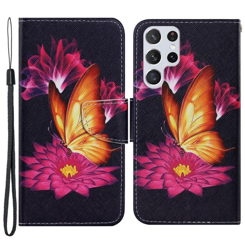 Flip Cover Samsung Galaxy S22 Ultra 5G Sommerfugl Og Lotus