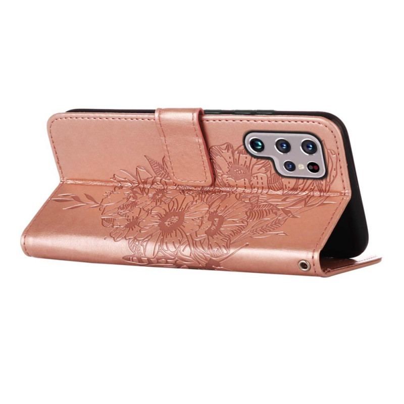 Flip Cover Samsung Galaxy S22 Ultra 5G Sommerfugledesign Med Snor