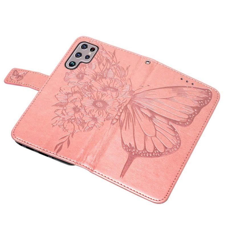 Flip Cover Samsung Galaxy S22 Ultra 5G Sommerfugledesign Med Snor