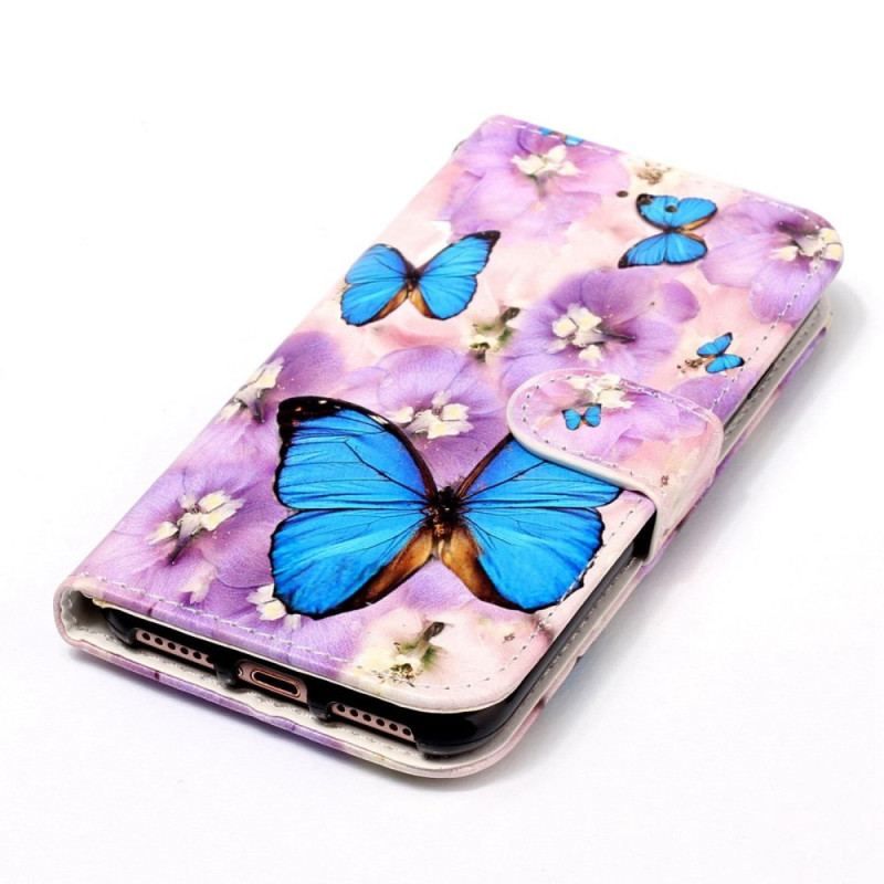 Flip Cover Samsung Galaxy S23 5G Med Snor Farverige Thong Sommerfugle