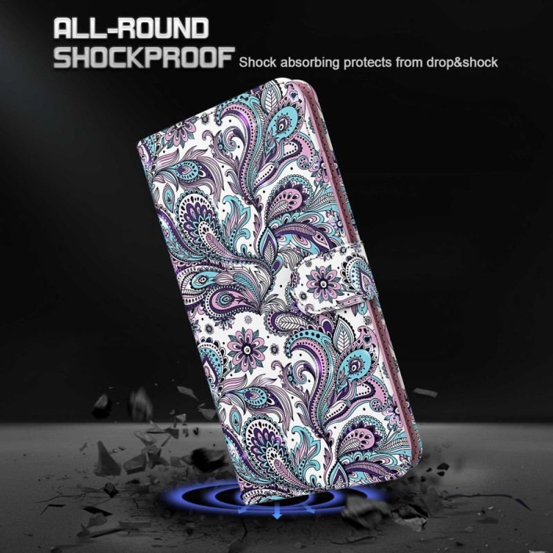 Flip Cover Samsung Galaxy S23 5G Med Snor Strappy Paisley Mønster