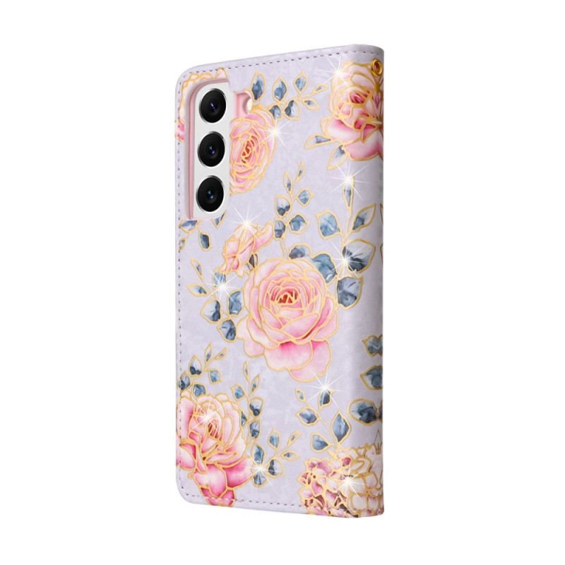 Flip Cover Samsung Galaxy S23 5G Rfid-blomster Med Snor