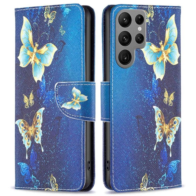 Flip Cover Samsung Galaxy S23 Ultra 5G Gyldne Sommerfugle