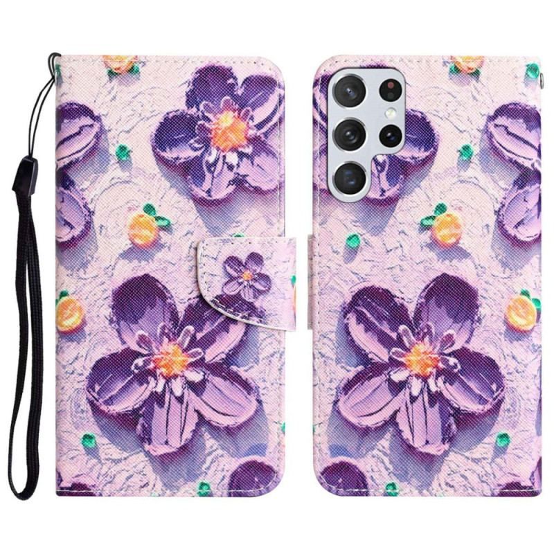 Flip Cover Samsung Galaxy S23 Ultra 5G Med Snor Kun Stropblomster