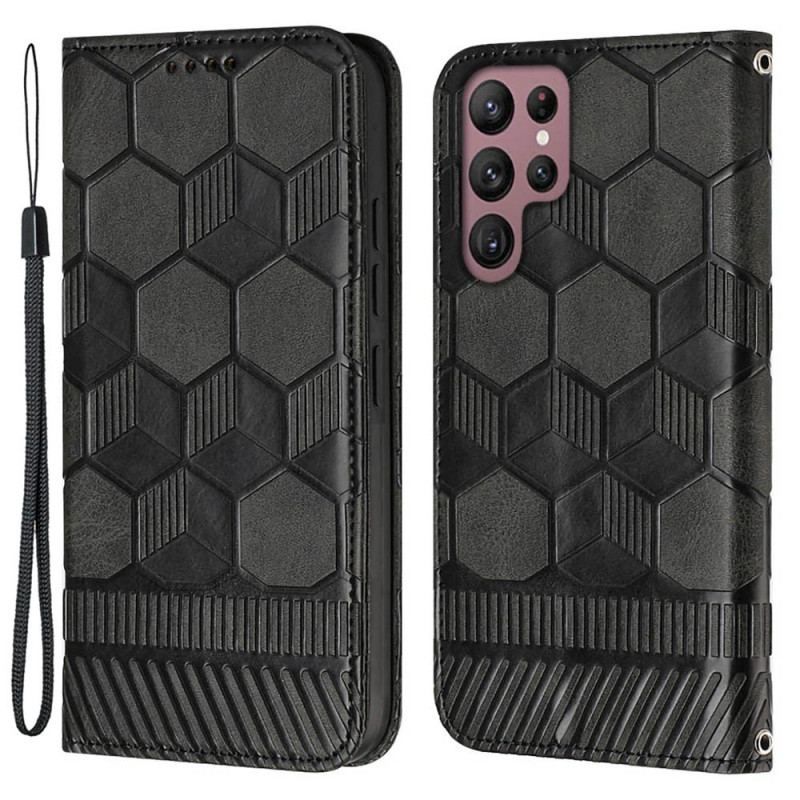 Flip Cover Samsung Galaxy S23 Ultra 5G Med Snor Strappy Fodboldstil