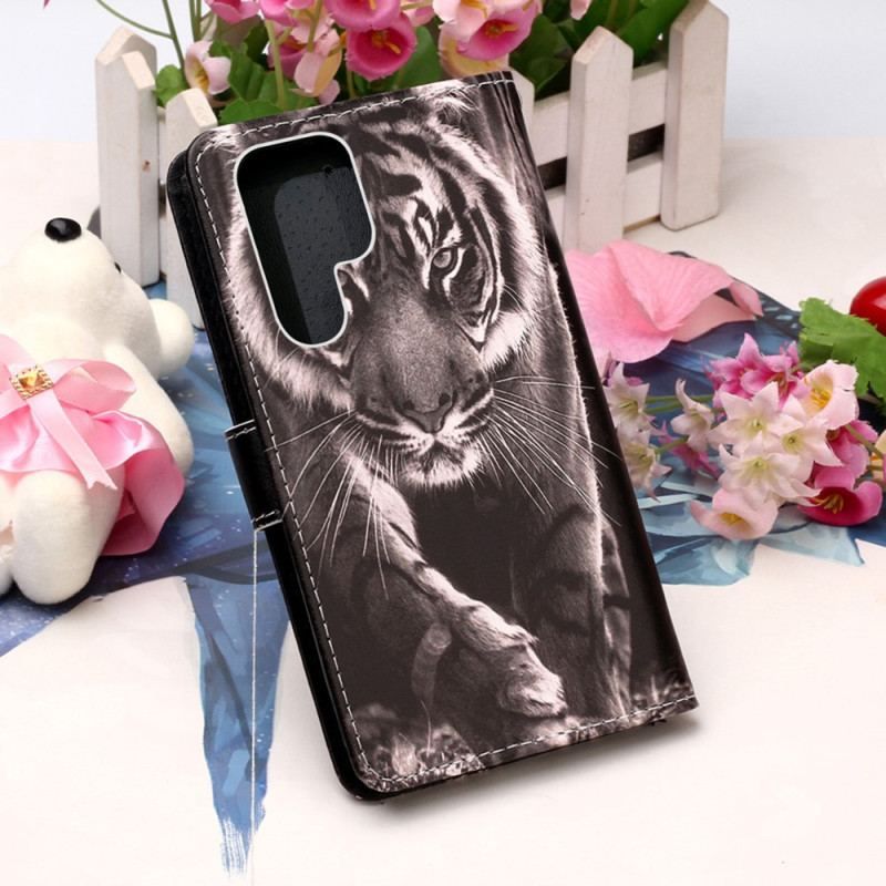 Flip Cover Samsung Galaxy S23 Ultra 5G Med Snor Strappy Night Tiger