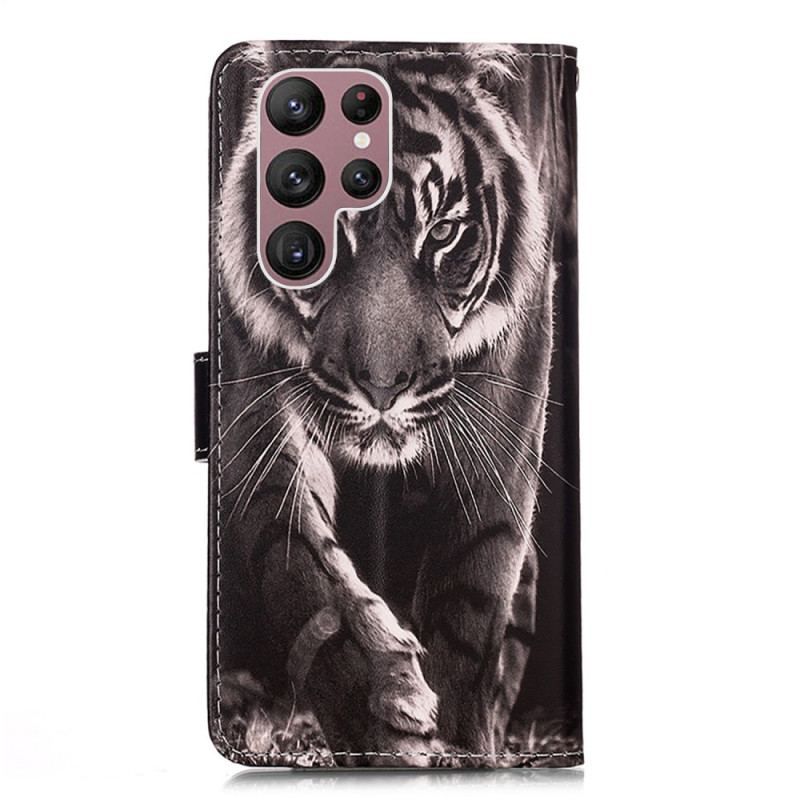 Flip Cover Samsung Galaxy S23 Ultra 5G Med Snor Strappy Night Tiger