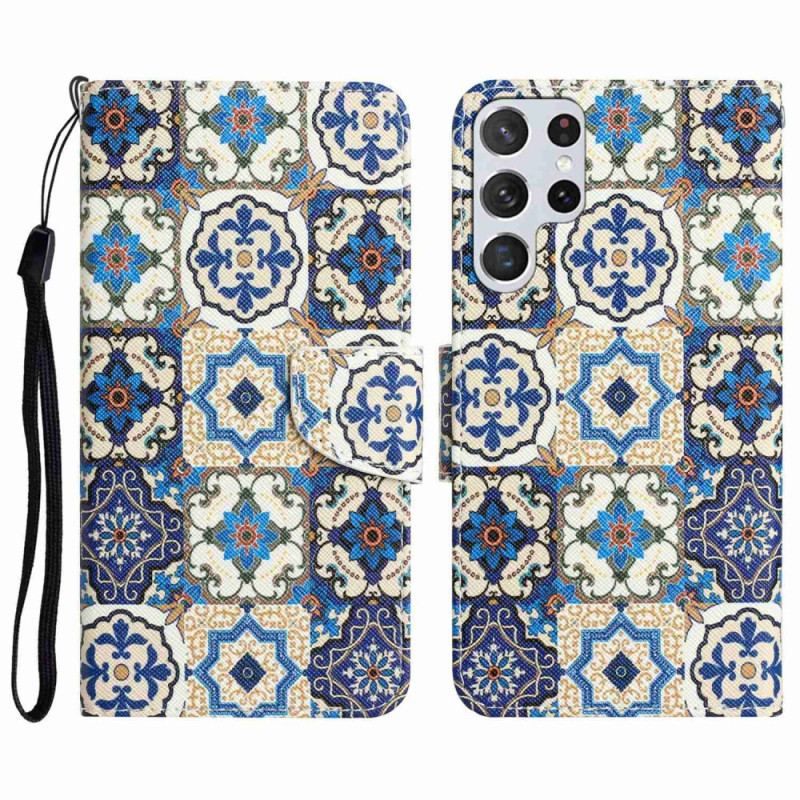 Flip Cover Samsung Galaxy S23 Ultra 5G Med Snor Strappy Patchwork