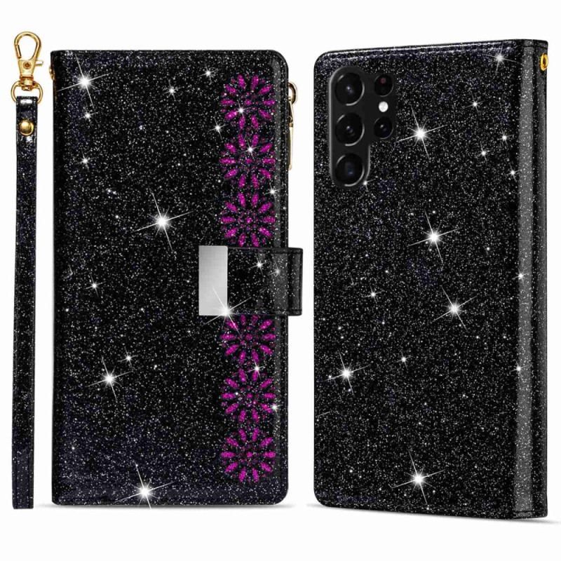 Flip Cover Samsung Galaxy S23 Ultra 5G Punge Etui Pung Med Pailletter